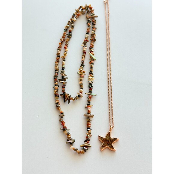 MerMade Rose Gold Starfish Pendant Necklace & Multi Strand Shell Chip Lot main image 7